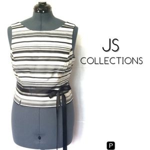 🅿 Striped Tie Waist Fitted Bodice Top EUC